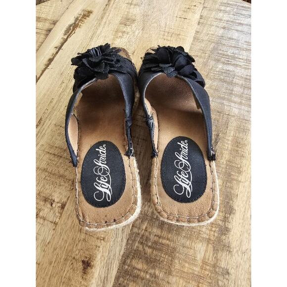 Life Stride Black Wedge Slide Canvas Sandals in Box Women's Size 7 M EUC - Picture 6 of 11